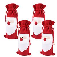 Arlai Pack of 4 Christmas Wine Gift Bags - Drawstring Christmas Red Wine Bottle Cover Bags