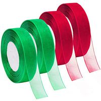 Livder 4 Rolls 200 Yard Christmas Red Green Organza Ribbons for Gift Wrapping, Room Decoration