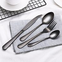 Binmer(TM) 4PCS Set Stainless Steel Upscale Dinnerware Flatware Cutlery Fork Spoon Teaspoon (Black)