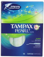 Tampax Pearl Plastic, Super Absorbency, Unscented Tampons, 18 Count