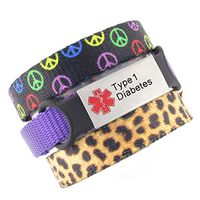 3 Bracelet Value Pack | Type 1 Diabetes, Medical Alert Bracelets | Choice of Fun Designs | Adjustable up to 6.5" Wrist Size | Medical ID Bracelets | Peace & Cheetah