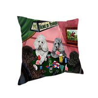Home of 4 Poodles Dogs Playing Poker Pillow (14x14)