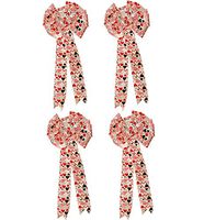 4 Valentine White Wired Satin Bows with Multi Colored Heart Pattern! 9.85x22.83IN
