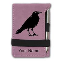 Mini Notepad, Crow, Personalized Engraving Included (Pink)