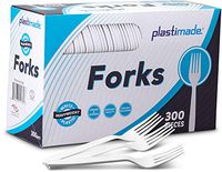 [300 Forks] Plastimade White Disposable Extra Heavyweight Plastic Forks, Ideal For Wedding, Catering, Parties, Buffets, Events, Or Everyday Use, 1 Pack