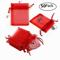MeetRade 50pcs Organza Bags 3.5''*4.7'' inch Satin Drawstring Gift Bags Pouch for Wedding Christmas Birthday Party Favor Jewelry Watch Candy Small (red)