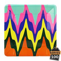 Pack of 100 Disposable Liquid Design Colorful Paper Plates, Square 7", Everyday Party Supplies for Appetizer, Lunch, Dinner, or Dessert