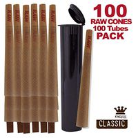 RAW Cones 100 Pack Classic King Size Pre Rolls with Tips Plus 100 Black Waterproof Airtight Smell Proof Doob Tubes | Rolling Papers Made with All Natural Fibers with BPA-Free Container Vial