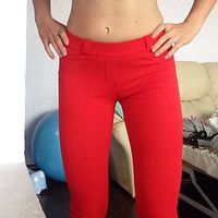 H.coosy practical;cozy Europe and the United States sexy Slim toe pants peach elastic mention hip pants female red XL