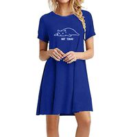 chuxin huang_dress Women's Summer Casual Short Sleeve Dress Printed Swing Dress T-Shirt Dress Sundress Blue