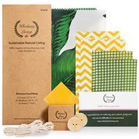 Reusable Beeswax Food Wraps by Wholestic Living | Natural Sustainable Organic Alternative to Saran/Cling Wrap | Zero-Waste & Plastic-Free Solution | Eco-friendly & Biodegradable Assorted Set