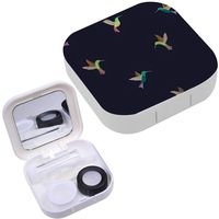 Portable Contact Lens Case Box Travel Kit Mirror + Bottle + Tweezers Container Holder [ Bright Birds Hummingbird Colibri ]