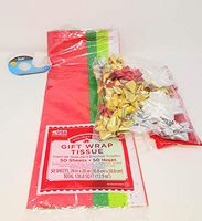 Tissue Paper Gift Wrap 50-Sheets Paper Christmas Bows Invisible Tape Flowers Tassel Garland Value Pack 3 Item Bundle