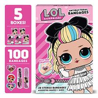 L.O.L. Surprise! Bandages, 100 ct | Adhesive Antibacterial Bandages for Minor Cuts, Scrapes, Burns. Great Stocking Stuffer or White Elephant