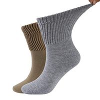 Dsource Diabetic Socks,Soft Foot Cushion Home Travel Wide Loose Fit Non Binding Dress Socks for Men Women 2 Pairs Mid Grey Khaki L/XL