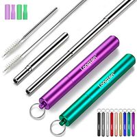 Longzon 2 Pack Telescopic Metal Straws – Reusable, Portable, Collapsible Stainless Steel Drinking Straws with 2 Aluminum Key-chain Case & 2 Cleaning Brushes for Travel - (Purple/Green)