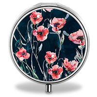 Poppies Pill Case, Round Stainless Drug Organizer Container Medicine Cover for Pocket Daily&Weekly