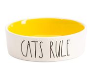 Rae Dunn by Magenta " Cats Rule Ceramic Cat Pet Bowl 4.5inches Cream/Bright Yellow Interior