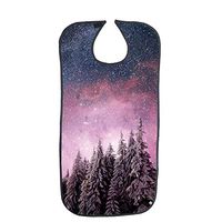 FUSHIDA Adult Bib for Eating,Mealtime Clothing Protector Waterproof PVC Bibs for Elderly, Durable Clothing Crumb Catcher, Extra Long Band Cover, Snow Fell on The Pine Trees Under Star Sky(FYH672)