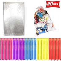 Hslife 20 Pack Clear Basket Bags with 20 Pull Bows in 5 Colors, Large Clear Cellophane Wrap for Teddy Bear Baskets & Gifts, 3.2 Mil, 24''x30''