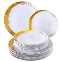 BRUSHED DISPOSABLE DINNERWARE SET | 20 Dinner Plates | 20 Side Plates | Heavy Duty Plastic | for Upscale Wedding and Dining (Gold)