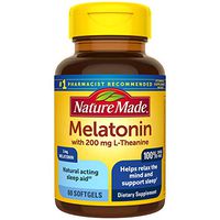 Nature Made Melatonin 3 mg with 200 mg L-theanine Softgels, 60 Count for Supporting Restful Sleep† (Packaging May Vary)