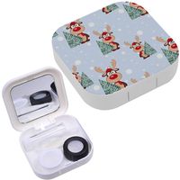 Portable Contact Lens Case Box Travel Kit Mirror + Bottle + Tweezers Container Holder [ Christmas Funny Reindeer ]