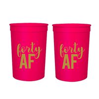 Forty AF, 40 AF, 40th Birthday Cups, 40th Birthday Party Cups Set of 12 16oz Cups, 40th Birthday Stadium Cups, Perfect for Birthday Parties, Birthday Decorations (Pink)
