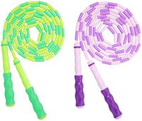 Upgraded Soft Beaded Jump Rope, 2 Pack Adjustable Tangle - Free Segmented Fitness Skipping Rope for Men, Women and Kids Keeping Fit, Training, Workout and Weight Loss (Green & Purple)