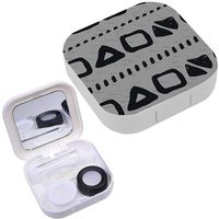 Portable Contact Lens Case Box Travel Kit Mirror + Bottle + Tweezers Container Holder [ Geometric Doodle Black ]