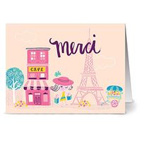 Note Card Cafe Thank You Cards with Hot Pink Envelopes | 36 Pack | Merci Cafe Thank You | Blank Inside, Glossy Finish | for Greeting Cards, Occasions, Birthdays, Gifts