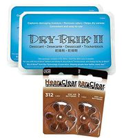 Dry Brik II (Newest Version) (2 Packs of 3) + 12 HearClear Hearing Aid Batteries (Size 312 (12 pcs))