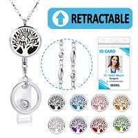 TONY & SANDY Lanyard Necklace Diffuser Aromatherapy Stainless Steel Beaded Chain Necklace Silver for ID Badge Holder and Keys Non Breakaway Essential Oil Pendant Locket (Retractable, Tree of Life)