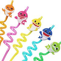 Shark Party Supplies Drinking Plastic Straws Reusable for Kids Shark Birthday favors With cleaning brush (25PCS)