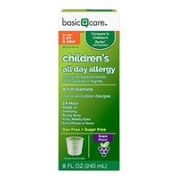 Basic Care Children’s All Day Allergy, Cetirizine Hydrochloride Oral Solution 1 mg/mL, Grape Flavor, 8 Ounce
