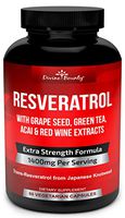 Resveratrol Supplement - 1400mg Extra Strength Formula with Grape Seed Extract, Green Tea Extract, Red Wine Extract- 60 Veggie Capsules - Made in USA