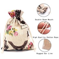 HTWY 50 pcs 10x14cm Burlap Bags, Printed Cotton Bag Christmas Drawstring Gift Bags, for Wedding/Party/Birthday/DIY Craft/Candy/Cookie/Chocolates/Jewelry,EiffelTower