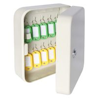 Security Metal Key Box with 20 Tags, Small Adjustable Wall Mount Key Lock Cabinet, White, 7 4/5" x 6 1/5" x 2 4/5", YSH001S