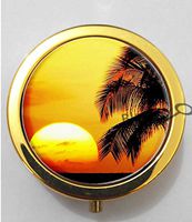 BlackKey Palm Trees Tropical Beach Ocean Breeze with Sun - Summer 3-Compartment Decorative Pocket Gift Box Case Organizer for Pill, Color 2 -109