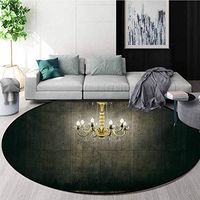 RUGSMAT Grunge Machine Washable Round Bath Mat,Classic Chandelier in A Dark Gothic Wooden Room Vintage Style Room Picture Non-Slip No-Shedding Bedroom Soft Floor Mat,Diameter-35 Inch