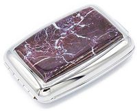 Burgundy Marble Print Rectangular Curved Edges Pocket Purse Portable Travel Pill Box & Medicine Organizer (2 Compartments)