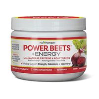 Nutherapy Power Beets Plus Energy, Super Concentrated Non-GMO Beet Juice Powder, with Natural Caffeine and 0 Grams of Sugar, Delicious Acai Berry Pomegranate Flavor, 30 Servings