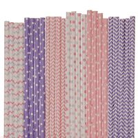 Peach and Lavender Paper Straws Mix - Chevron and Polka Dots (100)