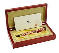 Jinhao Double Dragon Rollerball Pen with Redwood Gift Box, Big and Heavy Roller Pen, Noble Red Cloisonne Craft Signature
