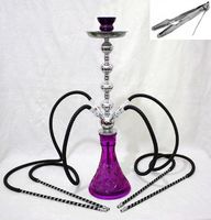 4 hose 26" Purple Hookah shisha nargila bars smoking pipe glass water Vase set