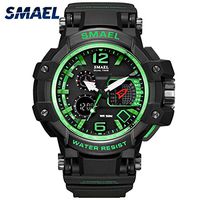 Psalmtrading SMAEL New Multi-Function Men’s/Women's Sports Analog Quartz Dual Display Waterproof Watches LED Backlight 1509 (Black+Green)