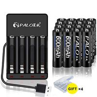 PALO 16 Pack AA 600mAh Rechargeable Ni-MH Battery with Free 4 Bay AA AAA USB Battery Charger