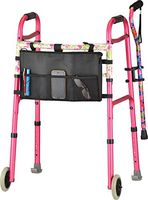 NOVA Pink Folding Walker Package with Cane, Cane Holder, Walker Bag & Walker Skis, The Ultimate Folding Walker Bundle, Pink Walker with “Pink Garden” Cane