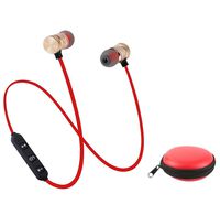 DESTINLEE Fashion M9 Bluetooth Headset Wireless In-Ear Noise Reduction Earphone with Microphone Sweat proof Stereo Gold Headset with Red Storage Box