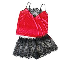 Kiminana Women Lingerie Lace Babydoll Strap Chemise Halter Teddy V Neck Sleepwear Wine